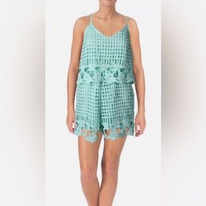 Aqua Light Mint Green Lace Romper size 6 NWT